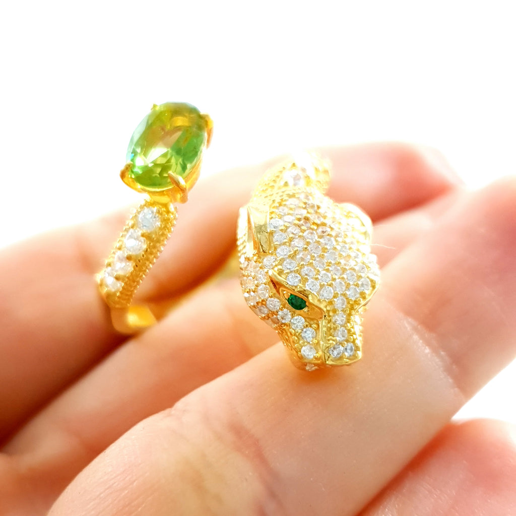 Gold Panther Luxury Women's Adjustable Rings Zultanite 925 Turkish Jewelry